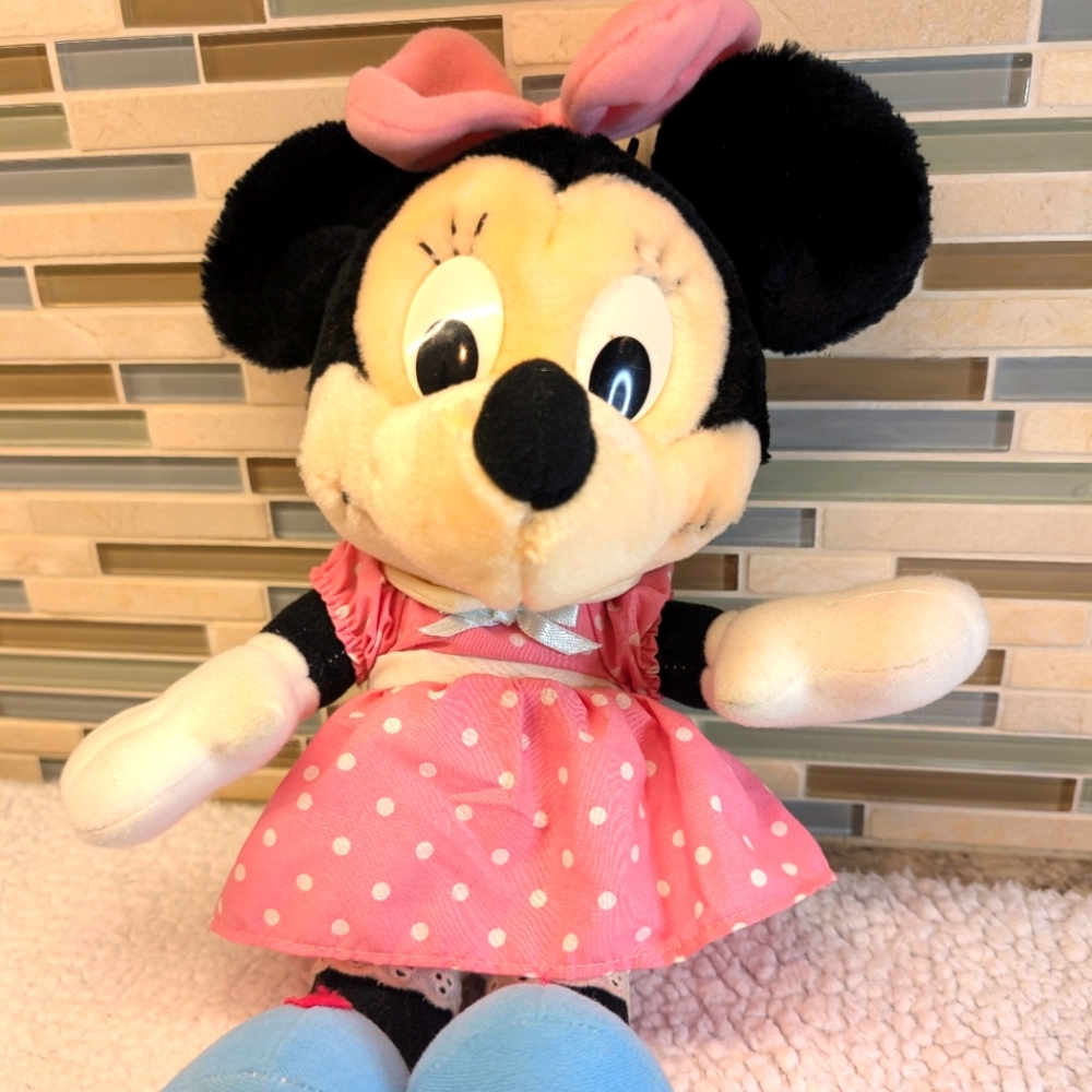 Vintage Playskool 14” Minnie Mouse Pink Polka Dot Stuffed Plush Doll - #70135